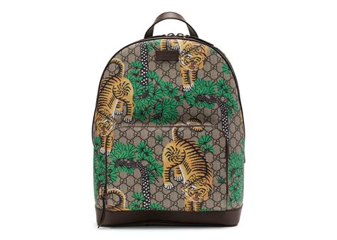 Gucci Tiger Print Backpack GG Supreme Monogram 